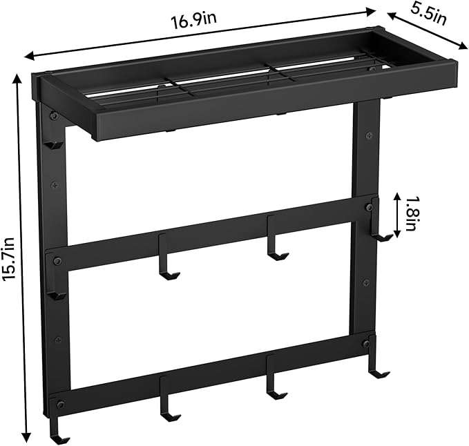 Coffee Mug Rack Wall Mounted, Rustic Metal Mug Holder Organizer with 12 Hooks and Top Shelf Cup Storage Rack for Home Kitchen Coffee Bar Station Mug Display and Collection
