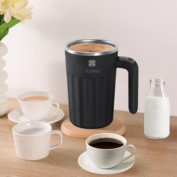 Drink Stirrer,Self Stirring Mug,Self Stirring Coffee Mug,Suitable for Coffee, Milk, Cocoa and Other Beverages (Black)