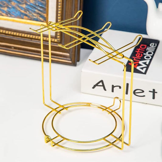 YY YEARCHY Coffee Mug Holder, Espresso Cups Holder Drainer Stand Metal Mug Tree Organizer with 6 Hook Hangers for Kitchen Counter and Tea Party (7.48 * 8.27", Gold)