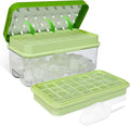 Ice Trays for Freezer with Lid & Bin, Ice Cube Tray Making 64 pcs Ice Cubes, Easy Press to Release Ice, Ice Tray with Storage Bin Chilling Cocktail Whiskey Coffee 2 Trays 1 Ice Bucket & Scoop (Green)