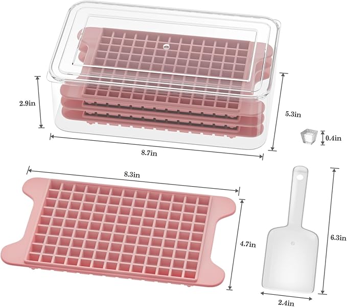 Mini Ice Cube Tray for Freezer: GGUW Nugget Ice Cube Tray with Bin - Crushed Ice Tray Making 4×108 PCS Icecube - Easy Release Iced Maker Trays
