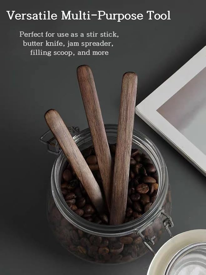 Solid Black Walnut Wood 3Pcs 6" Coffee Stirrers | Reusable & Multifunctional for Hot/Cold Beverages (Coffee, Milk, Oatmeal), Cooking & Crafts (jam, peanut butter Spreader, DIY Projects)
