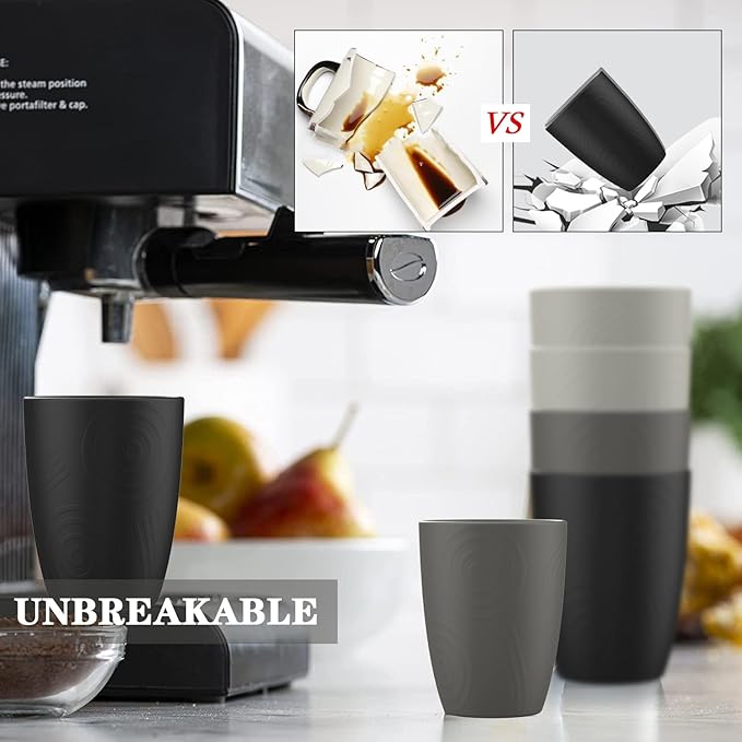 Homienly Wheat Straw Stackable Water Tumblers 6 PCS Cups Alternative to Plastic Cups Unbreakable Drinking Cup Reusable Dishwasher Safe Water Glasses Dishwasher and Microwave Safe(12 OZ Grey Stone)