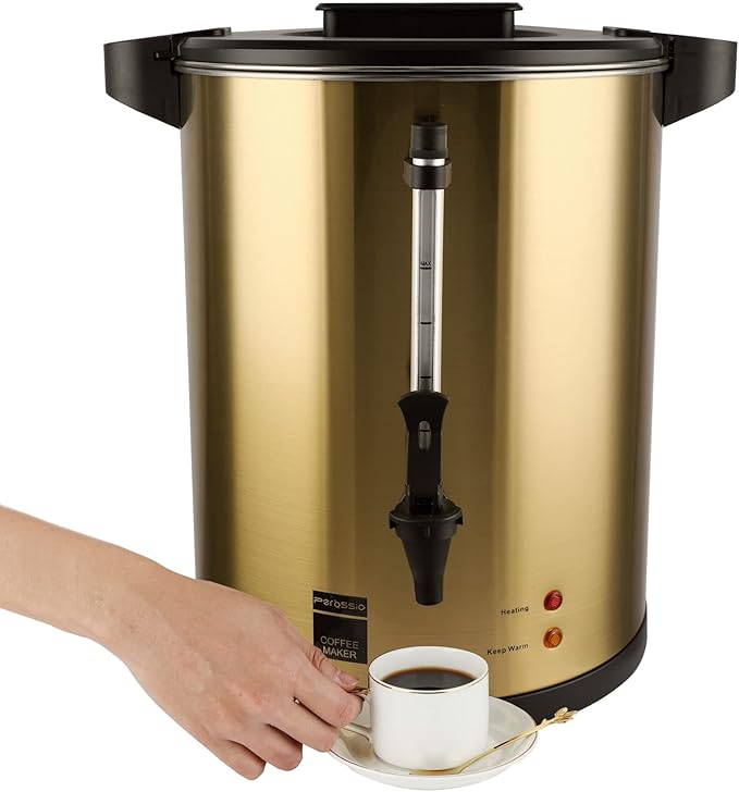Commercial Coffee Urn, 16L Double Wall Stainless Steel Large Percolate Coffee Maker Electric Hot Water Urn Dispenser for Parties Office Catering Events 68-cup