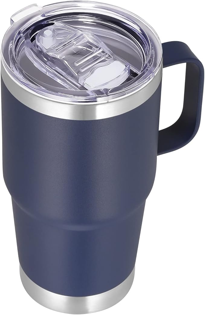 VEGOND 20 oz Tumbler with Handle Lid and Straw, Stainless Steel Insulated Travel Coffee Mug Spill Proof Double Wall Metal Tumbler Cup Keeps Drink Hot and Cold, Navy Blue 1 Pack