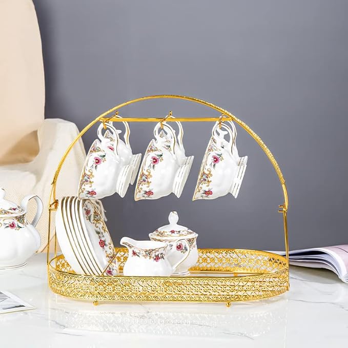 Mug Holder Coffee Cup Rack Stand Dishes Organizer Wrought Iron Drainer Storage Drying Rack for Counter Cabinet Table Kitchen Restaurant Office (Gold A)