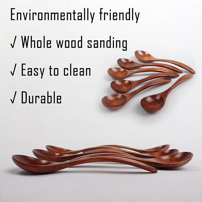6 pcs Wooden Spoons for Eating, 6.7 inch Wooden Honey Spoons for Tea, Wood Teaspoons for Stirring Coffee - Perfect for Soup,Eating,Scooping Jars & Canisters,Dessert