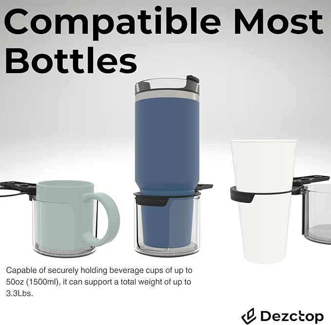 DEZCTOP Rotating Under Desk Cup Holder with Absorbent Pad, Anti-Spill Swivel Design, Fits Mugs, tumblers, and Cups, Perfect for Gaming or Office Desks, Black