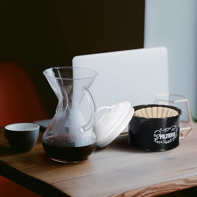 SOTECH Coffee Filter Holder Storage Metal Box Black Container Organizer Round Dispenser for Counter and Room Decor Coffee Bar Accessories