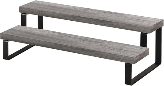 YINMIT Wooden Display Riser Stand, Tiered Perfume and Cologne Organizer Stand, 2 Tier Spice Rack Organizer, Rustic Display Shelf for Candles (2 Tier,Grey)