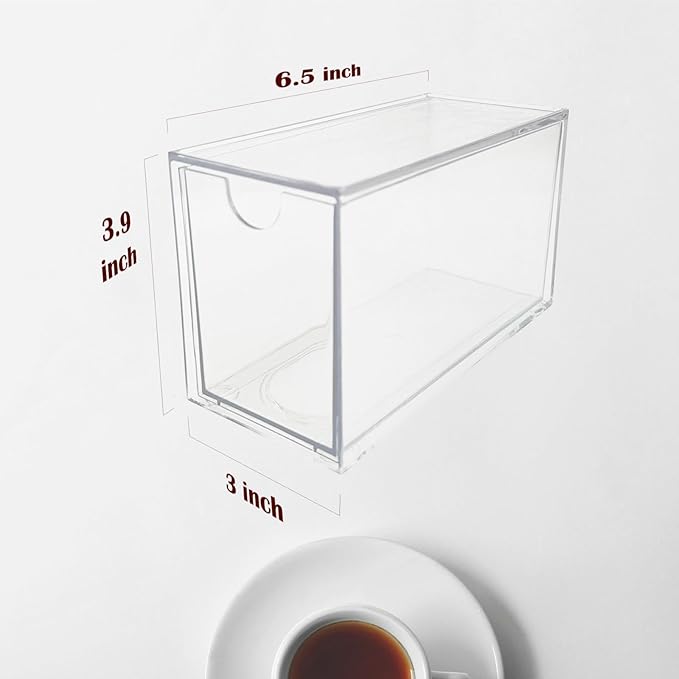 4-Pack Tea Bag Drawers Organizer - 4 Clear Plastic Drawer Tea Bag Holder; Stackable & Portable; Wider Size; Well-Organized Storage for Tea Bags & Kitchen Essentials