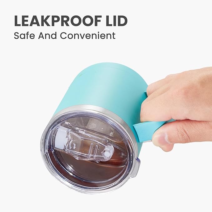 MEWAY 12oz Coffee Mug With Handle 4 Pack Bulk,Stainless Steel Insulated Travel Tumblers With Sliding Lid,Double Wall Vacuum Camping Cup for Hot & Cold Drinks Tea (Light Green,Set of 4)