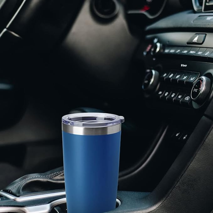 HASLE OUTFITTERS 20oz Tumblers Stainless Steel Mugs with Lid Double Wall Vacuum Insulated Coffee Cups for Cold & Hot Drinks (20oz-Dark Blue, 8 Pack)