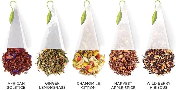 Tea Forte Assorted Herbal Presentation Box Tea Gift Set Sampler, 20 Count, 2 of Each Variety Individually Wrapped Handcrafted Pyramid Infuser Bags