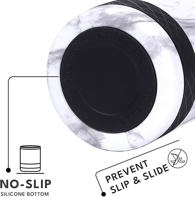 Elemental Recess Lowball Tumbler, 10oz Triple Wall Stainless Steel Cup with Non-Shattered Tritan Lid, Insulated Whiskey Glass, Insulated Coffee Tumbler Mug for Hot & Cold Drinks - White Marble