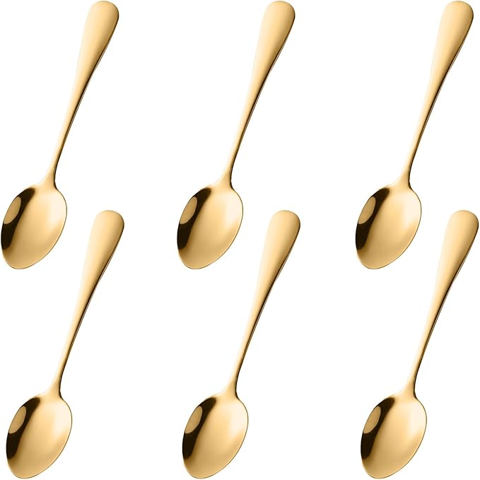 Demitasse Espresso Spoons Set of 6, Gold Stainless Steel Mini Coffee Spoons for Dessert, Tea, Appetizer, Dishwasher-Safe Tiny Stirring Small Teaspoons