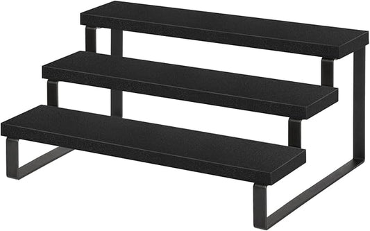YINMIT Wooden Display Riser Stand, Tiered Perfume and Cologne Organizer Stand, 3 Tier Spice Rack Organizer, Rustic Display Shelf for Candles (3 Tier,Black)