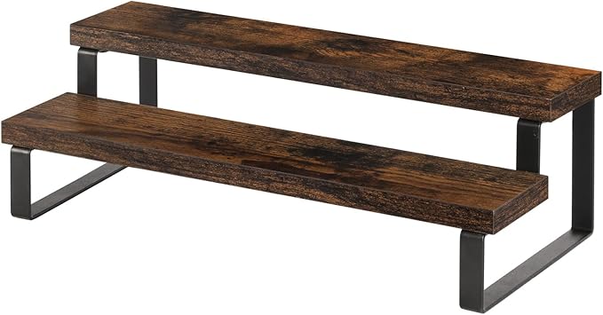 YINMIT Wooden Display Riser Stand, Tiered Perfume and Cologne Organizer Stand, 2 Tier Spice Rack Organizer, Rustic Display Shelf for Candles (2 Tier)
