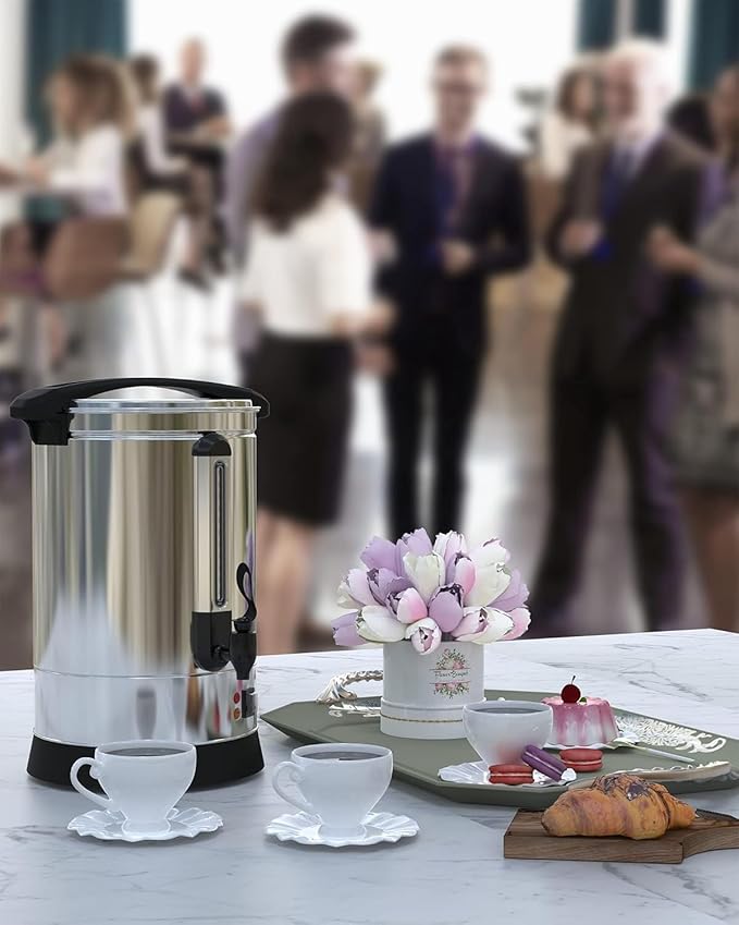 120 Cup Coffee Urn, 18L/4.8Gal Large Capacity Stainless Steel Electric Coffee Percolator, Hot Beverage & Hot Cafe Dispenser with Fast Brew & Auto Keep-Warm, for Party Buffet Catering