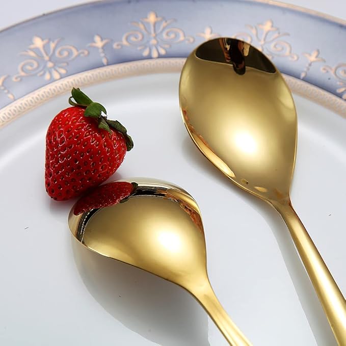 Gold Dinner Spoons 6 Piece, 8.1'' Stainless Steel Tablespoons, Soup Spoons, Dessert Spoons, Spoons Silverware for Home, Kitchen or Restauran,Dishwasher Safe