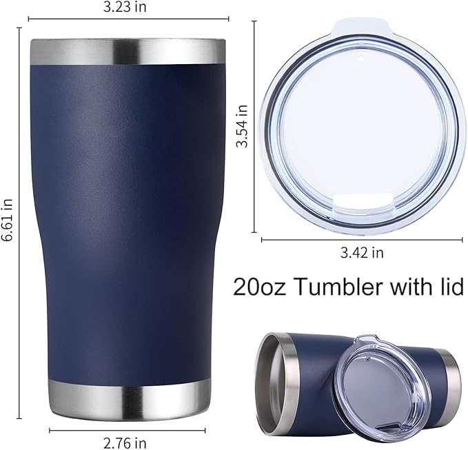 DOMICARE 20oz Tumbler with Lid Stainless Steel Tumblers Bulk, Double Wall Vacuum Insulated Coffee Travel Mug Powder Coated Tumbler, 1 Count (Pack of 1) Navy