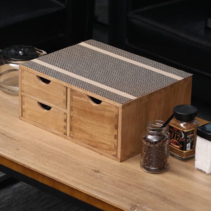 Capsules Coffee Storage Drawer for Pod K-cup Holder - Counter Organizer for Kitchen Utensil Storage - Wood Desktop Coffee Brewer Accessories Stand CF2D3C-LT