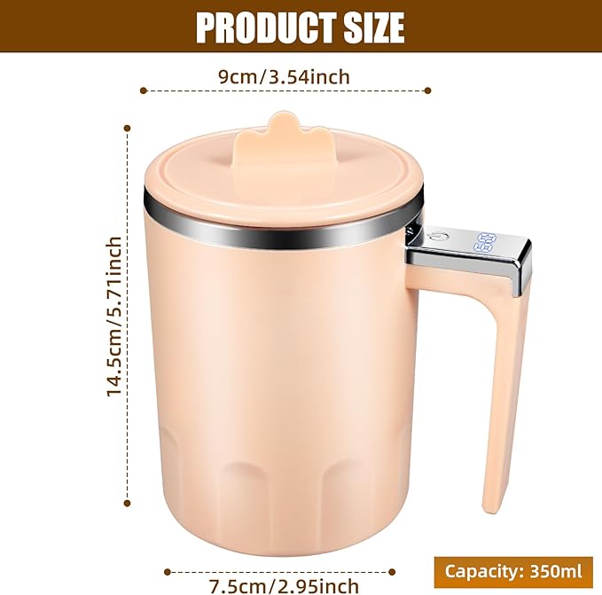Self Stirring Coffee Mug: 2025 New Rechargeable Auto Magnetic Stirring Mixing Mug with Temperature Display,13oz Stainless Steel Travel Coffee Cup for Office, Home, Kitchen, Best Gift (Pink)