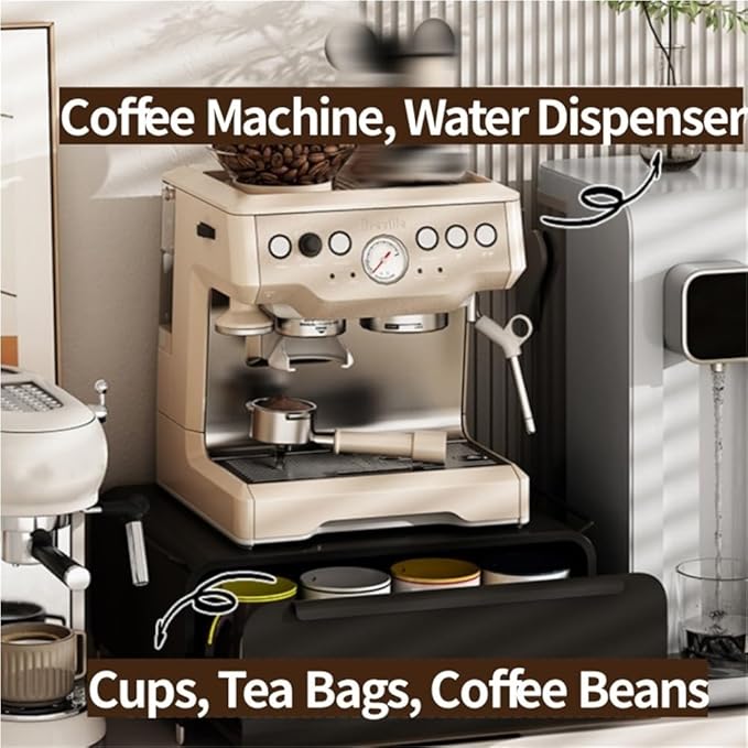 Pull-Out Metal Mug Holder, Countertop Coffee Bar Organizer and Spice Rack, Microwave Stand with Drawer, Stackable Kitchen Counter Organizer(White)