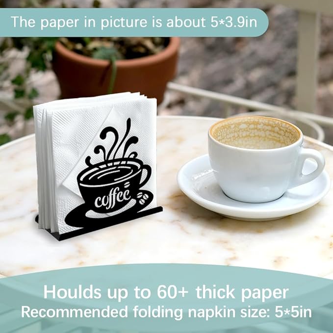 Coffee Cup Decorative Black Metal Napkin Holder for Cafe Bar Table, 4.9" x 4.9" x 1.9" Standing Napkin Holder for Home Kitchen Restaurant Picnic Party Coffee Bar Dining Room