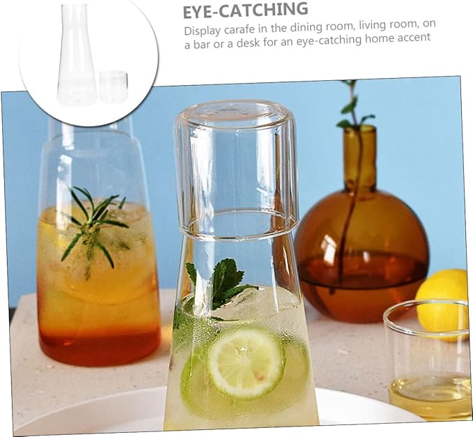 Large Capacity Glass Bedside Water Carafe and Cup Safe Glass Pitcher for Iced Coffee Juice Tea Home and Office Use