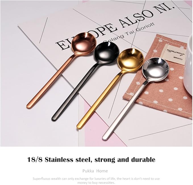 6 PCS Silver Coffee Spoons, 18/8 Stainless Steel Espresso Spoons, 5.2 Inches Vogue Mini Tea Spoon, Cappuccino Stirring Small Spoon for Dessert, Ice Cream, Frosted Handle, Sweejar(Silver)