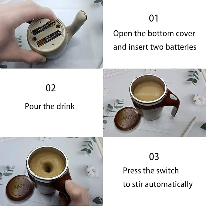 Automatic Magnetic Stirring Coffee Mug, Rotating Home Office Travel Mixing Cup，Funny Electric Stainless Steel Self Mixing Coffee Tumbler, Suitable for Coffee, Milk, Cocoa and Other Beverages……