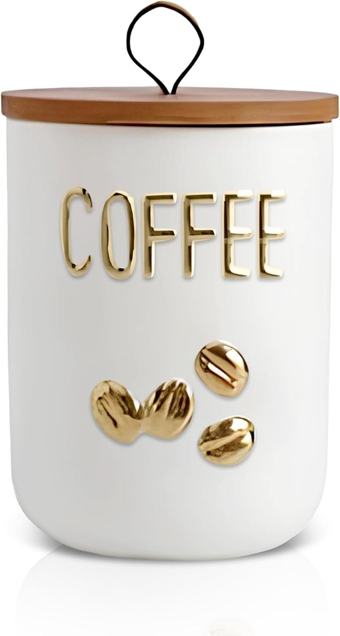 jessie 27oz Ceramics Coffee Canisters with Airtight Seal Bamboo Lid Silicone,Coffee Bean Storage for Kitchen Countertop,Food Storage Jars for Coffee Bean Ground Coffee Sugar and Tea(White)