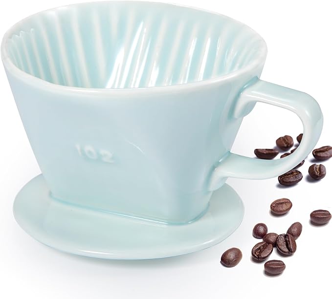 Pour Over Coffee Dripper, Ceramic Pour Over Coffee Maker with 3 Holes Flat Bottom, Easy Manual Brew Maker, Porcelain Slow Filter Cone for Travel, Camping, Office, Home, GR