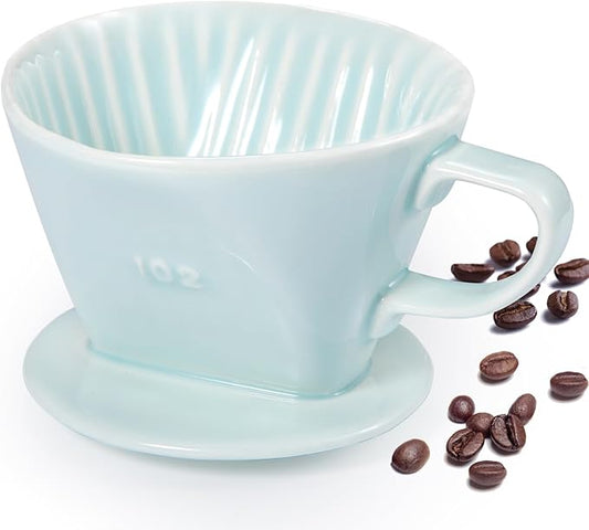 Pour Over Coffee Dripper, Ceramic Pour Over Coffee Maker with 3 Holes Flat Bottom, Easy Manual Brew Maker, Porcelain Slow Filter Cone for Travel, Camping, Office, Home, GR