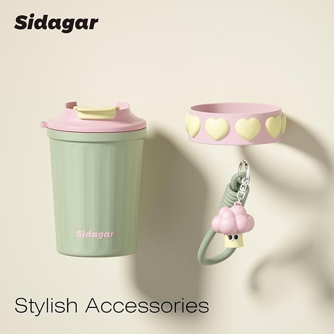 12 oz Travel Coffee Mug Spill Proof Leak Proof, Stainless Steel Thermal Coffee Cup with Lid, Resuable Cup for Hot and Cold, Portable Tumbler for Women, Green