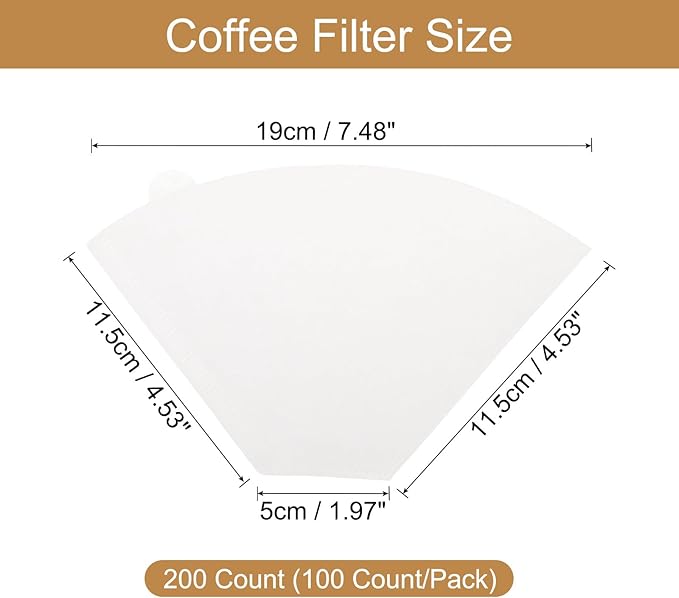 uxcell 200 Count 4 Cone Coffee Filters, Size 103 Disposable Paper Percolator Coffee Filters Natural Unbleached Wood Fiber,Suitable for Pour Over Coffee Filter Drip Coffee Maker White