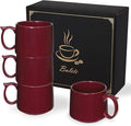 Coffee Mugs Gift Set of 4, Large 19 oz Stackable Ceramic Coffee Mug, Coffee Cups with Large Handle for Latte, Cappuccino, Milk, Tea, Dishwasher & Microwave Safe, Ideal Gift for Men, Women - Red
