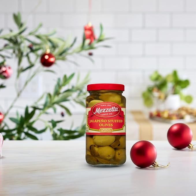 Mezzetta Jalapeño Stuffed Olives - Locally Grown Peppers from Napa Valley - Perfect Appetizer or Cocktail Addition - Crisp & Savory Green Fruits with Heat - Shipped Fresh - 6 Oz Jar - Pack of 6