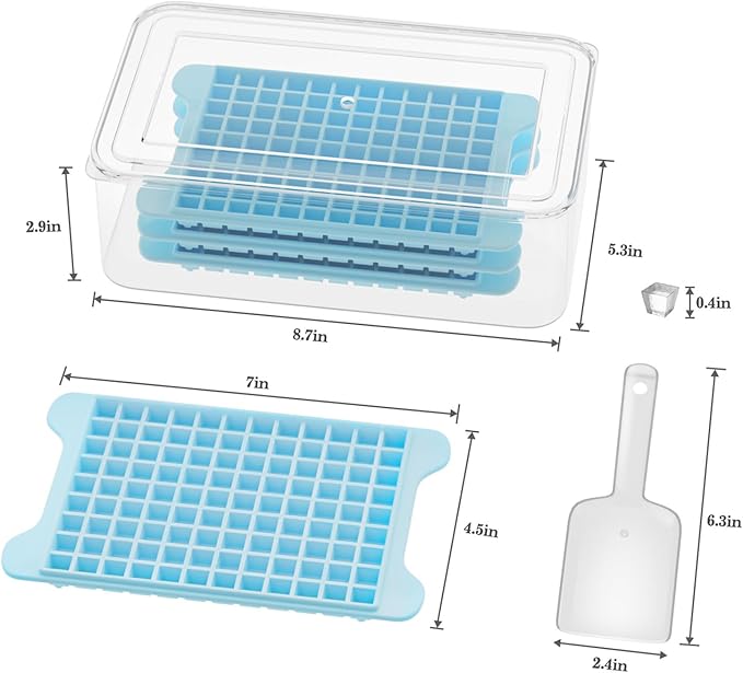 Mini Ice Cube Tray for Freezer: GGUW Nugget Ice Cube Tray with Bin - Crushed Ice Tray Making 4×108 PCS Icecube - Easy Release Iced Maker Trays