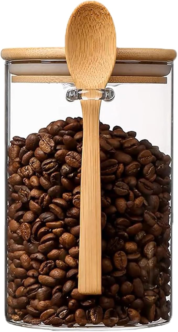 CNWSGEM Sugar Bowls Sugar Container 25.36 FL OZ Glass Coffee Canister Airtight Food Storage Jar with Lid and Spoon Candy Jar Coffee Bar Accessories Storage Beans Powder (Cylindrical)
