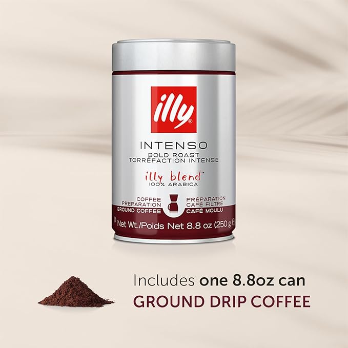 Illy Intenso Ground Drip Coffee, Bold Roast, Intense, Robust And Full Flavored With Notes Of Deep Cocoa, 100% Arabica Coffee, No Preservatives, 8.8oz (Pack Of 1)