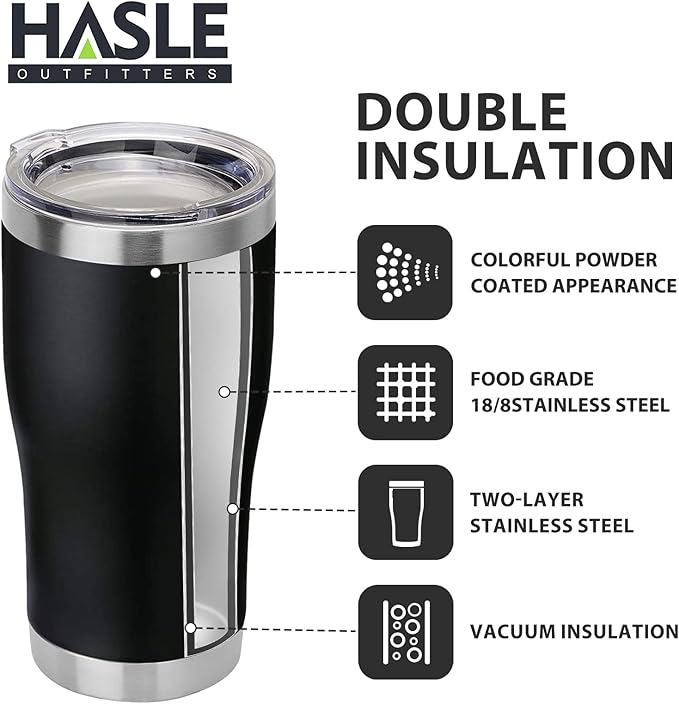 HASLE OUTFITTERS 20 oz Tumbler Bulk, Stainless Steel Tumblers with Lid, Vacuum Insulated Tumbler, Double Wall Tumbler Cup, coffee mugs, Black, 6 Pack