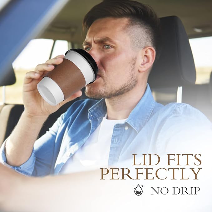 Ginkgo 300 Pack 12 oz Disposable Thickened Paper Coffee Cups with Lids and Sleeves, To Go Hot Coffee Cups Set for Chocolate, Cocoa, Beverages and Tea