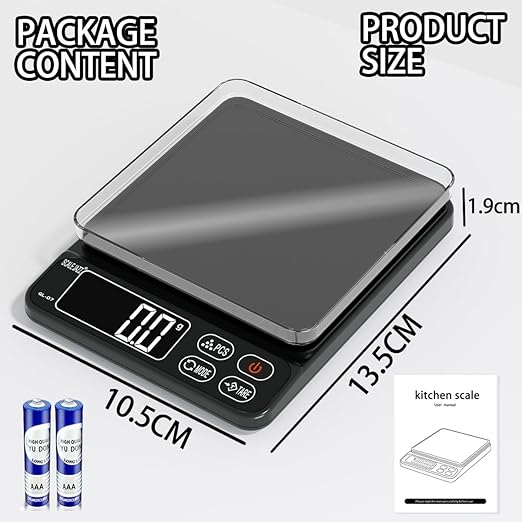 Mini Scale,6.6lb Scale for Grams,Digital Scale Food，Cooking Scale and Food Scales for Kitchen，Food Scale Grams and Ounces,Grams Scale,7Units,Auto Off,Tare,PCS,LCD Display