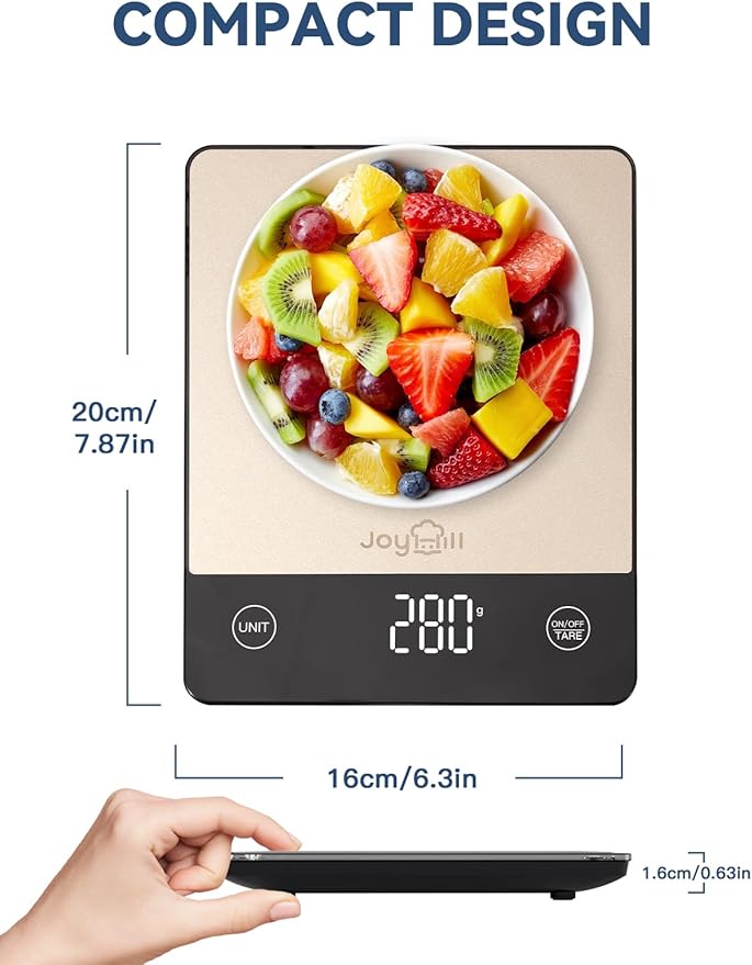 JOYHILL 22lb Food Scale, Digital Kitchen Scale Food Ounces and Grams Premium Stainless Steel Food Weight Scale with LED Display, Batteries Included