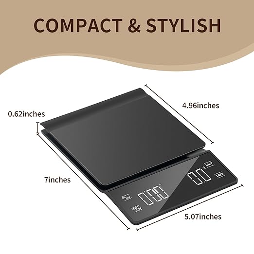 3kg/0.1g High Precision Coffee Scale with Timer, Backlit LCD Display, Tare Function, and Unit Conversion for Espresso, Pour Over, Drip Brewing
