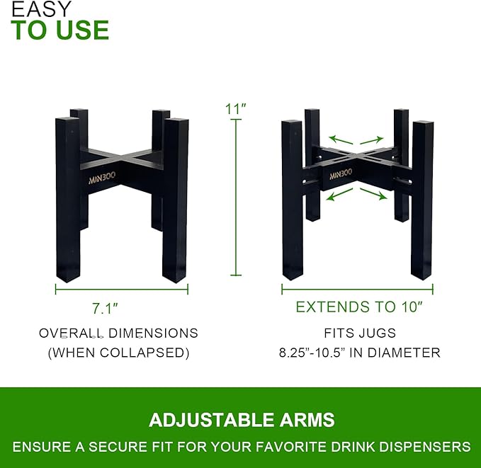 Adjustable Drink Dispenser Holder - Stand for 6-11" Dispenser, Fits 1-3 Gallon Glass Water Jar, Black
