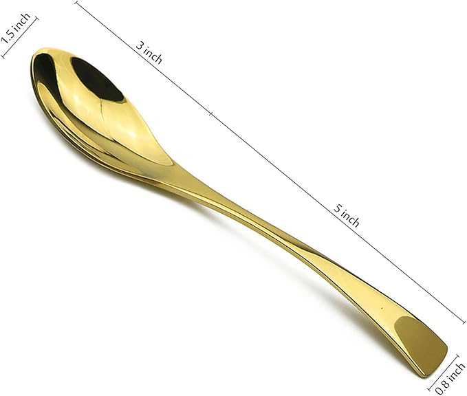 8 Inches 18/10 Stainless Steel Dessert Spoon, Mirror Finished Gold, Set of 6