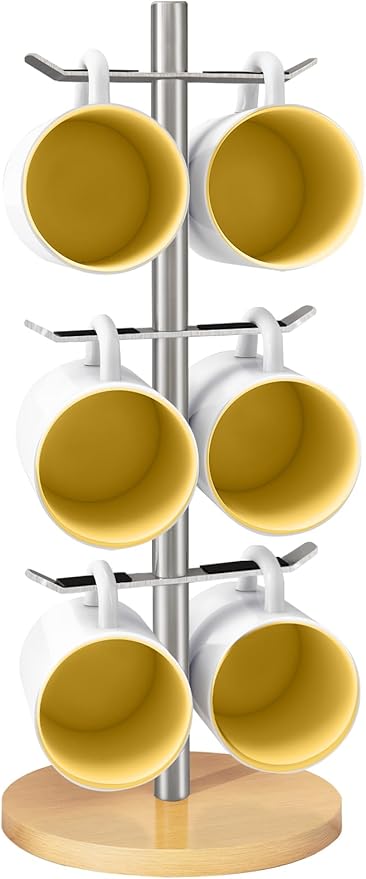 Mug Holder Tree, Coffee Cup Holder for Countertop, 6 Hooks Mug Tree, Coffee Mug Rack, Metal Mug Stand(Brushed Nickel)